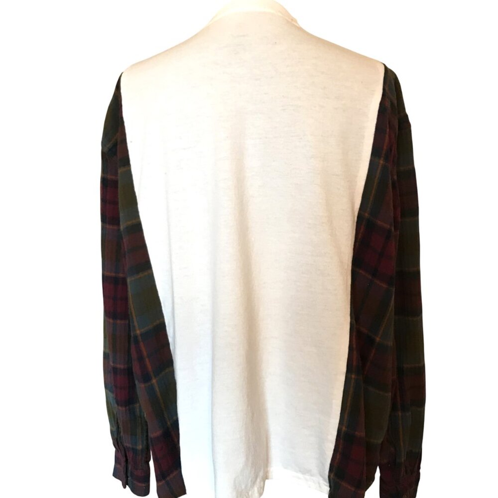 Upcycled Oversized Graphic Tee, Tiger Print Flannel Sleeves Plus Size L-2XL - Picture 3 of 11